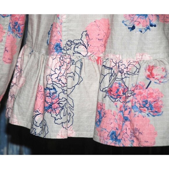 Lemon Way Size L Peplum Jacket Stretch Floral Lightweight Long Sleeve Pockets - Picture 8 of 10